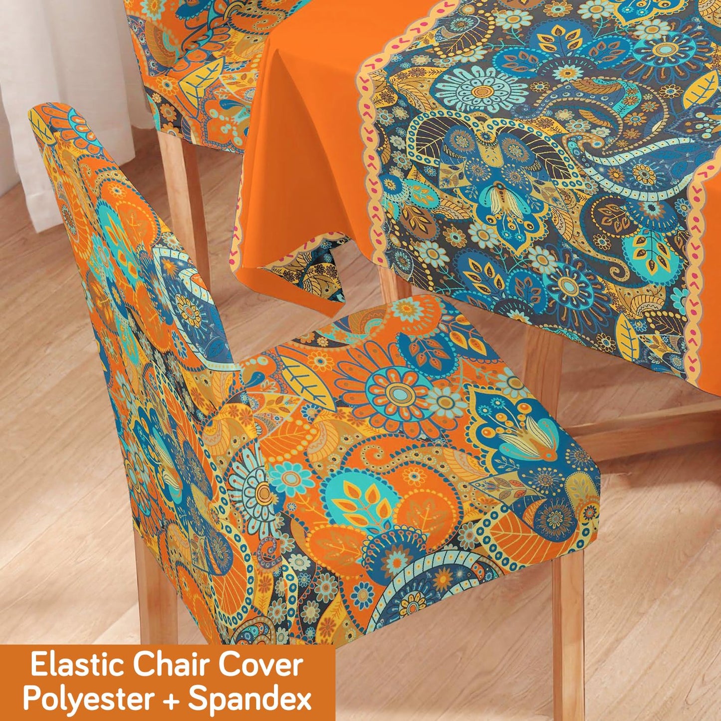 Orange Printed Dining Set Cover | 4/6 Seater