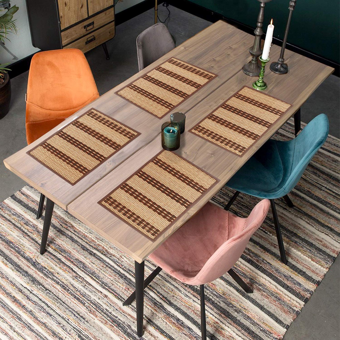 Heat Resistant Bamboo Dinner Mats, Brown