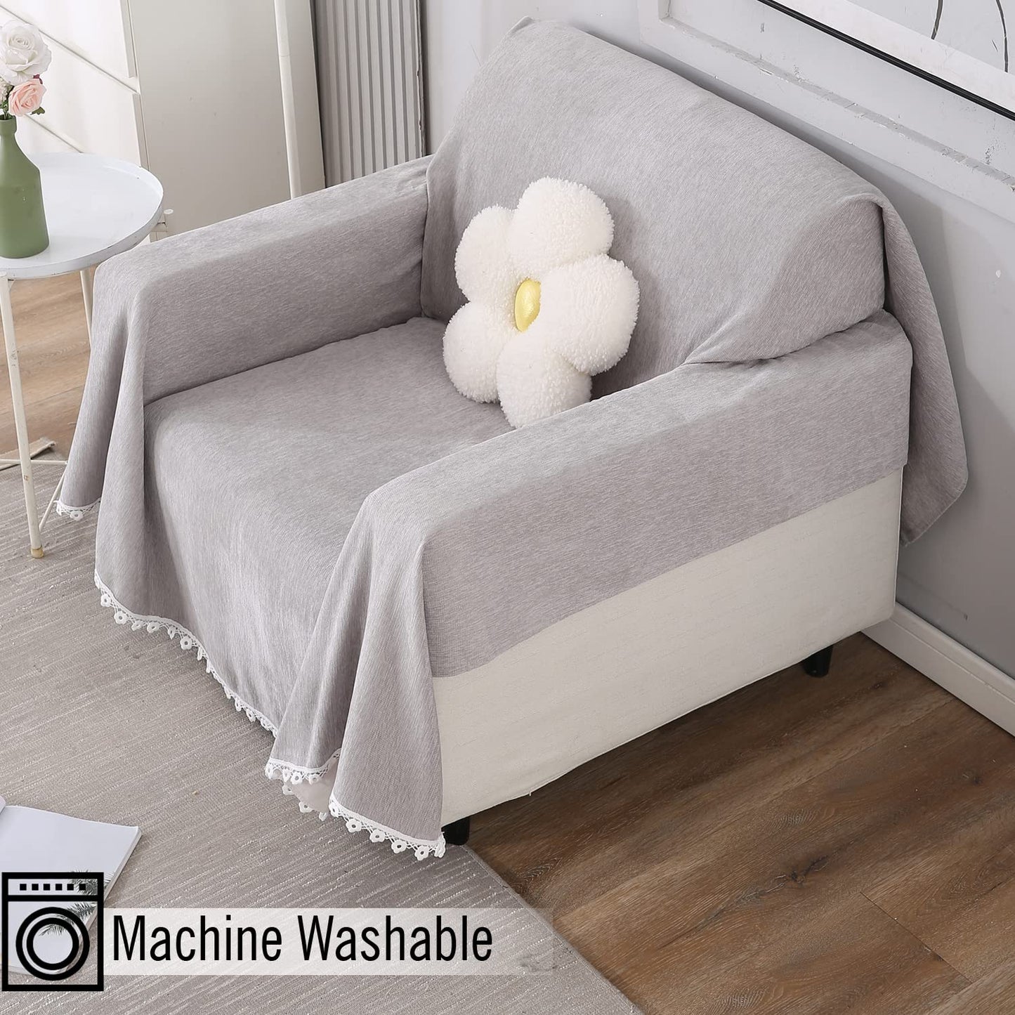 Chenille Sofa Couch Slipcover , Grey for 1/2/3 Seater