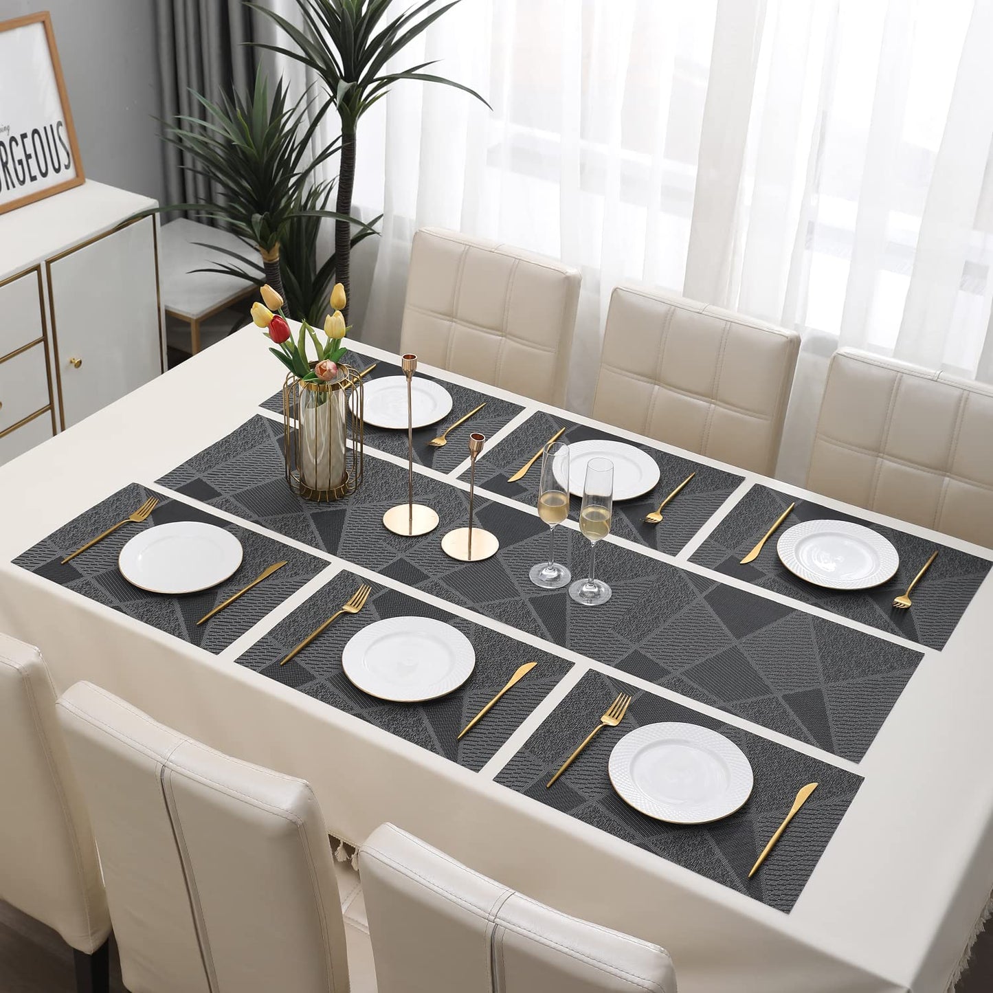 PVC Dining Table Mats, Abstract Black