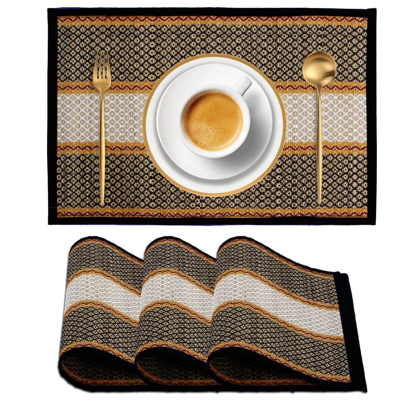 Handmade Madurkathi River Grass Dining Table Mats, Black