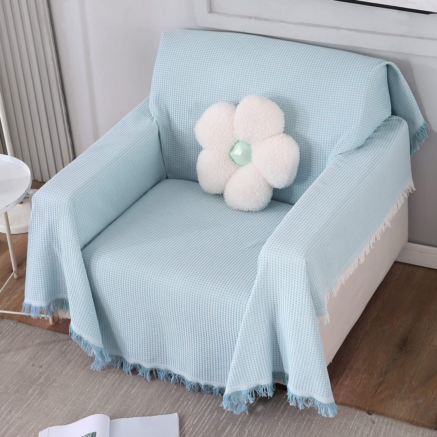 Polyester Cotton Sofa Cover Throw, Blue