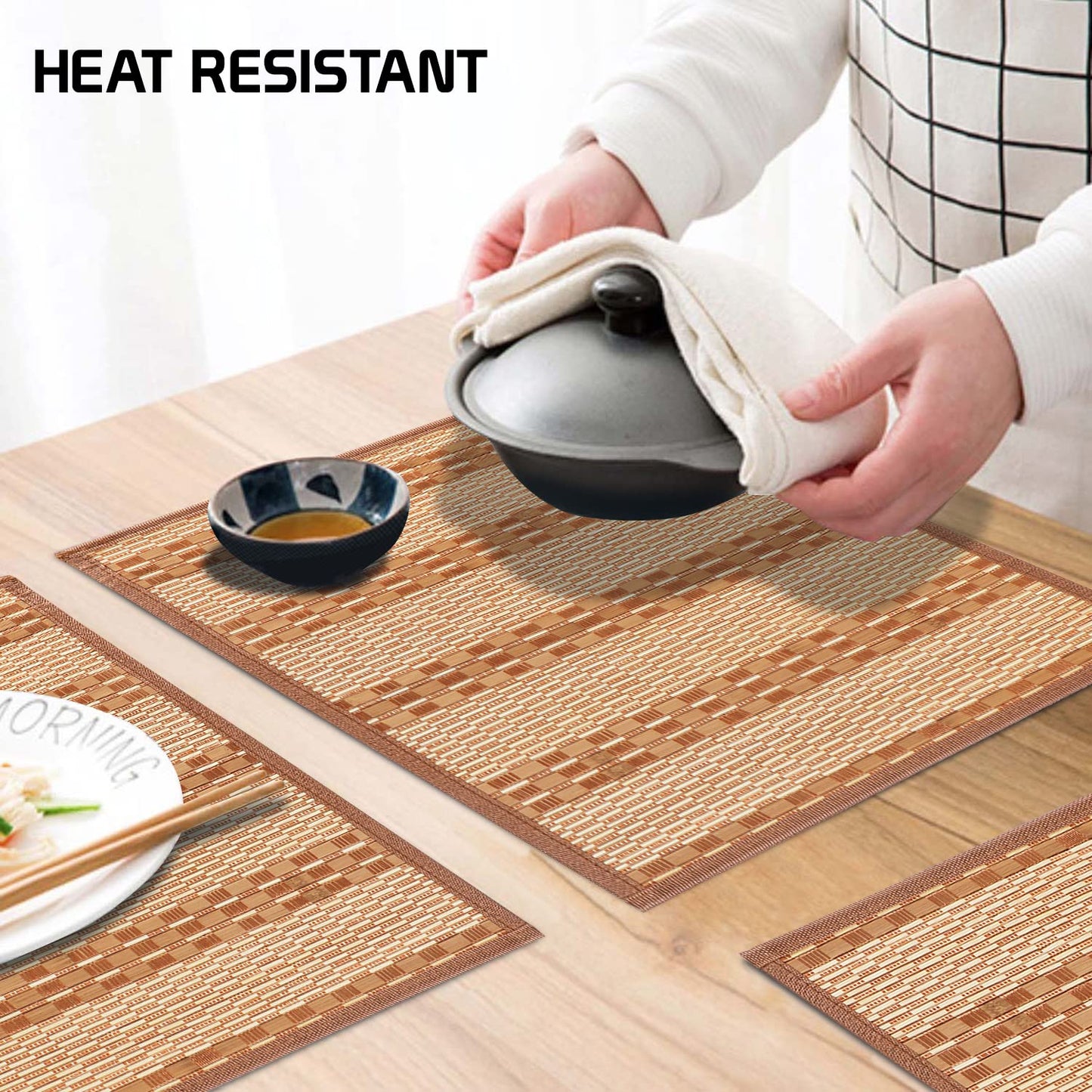 Heat Resistant Bamboo Dinner Mats, Burnt Orange