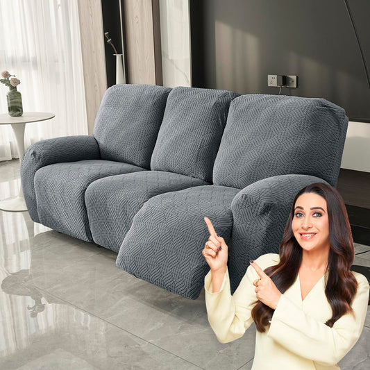 Premium 170 GSM Jacquard Fully Covered Recliner Sofa Cover for 1/2/3 Seaters, Dark Grey