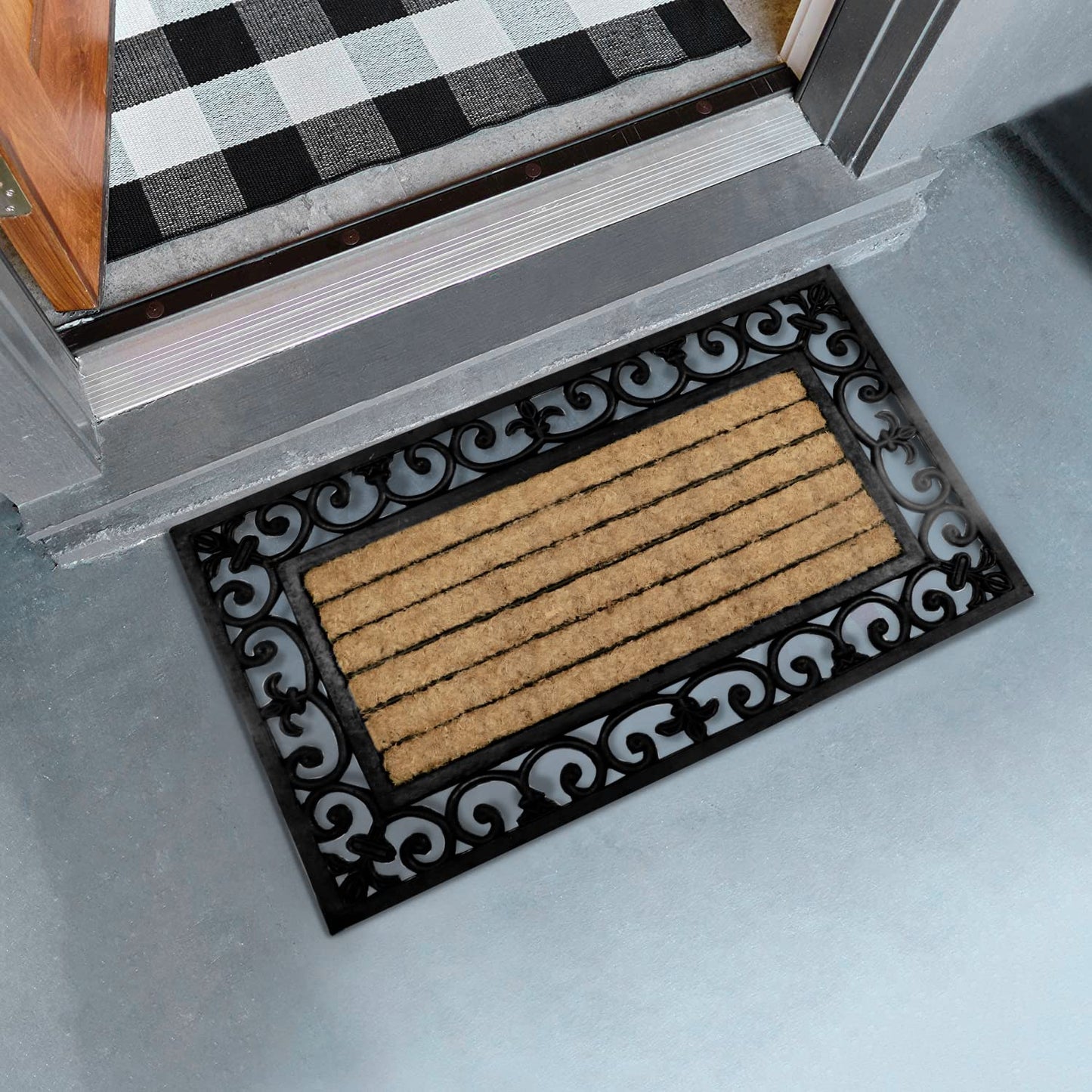 Outdoor Rubber Coir Grill Doormat, Rectangle, 45x75 cm