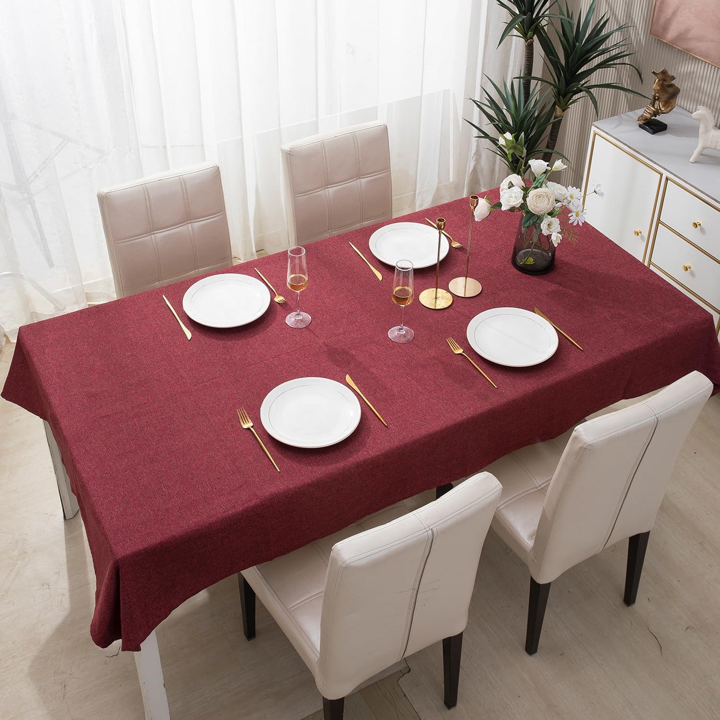 Poly Jute Dining Table Cover, Maroon
