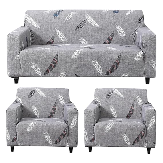 Elastic Stretchable Printed Sofa Cover, Grey Feather