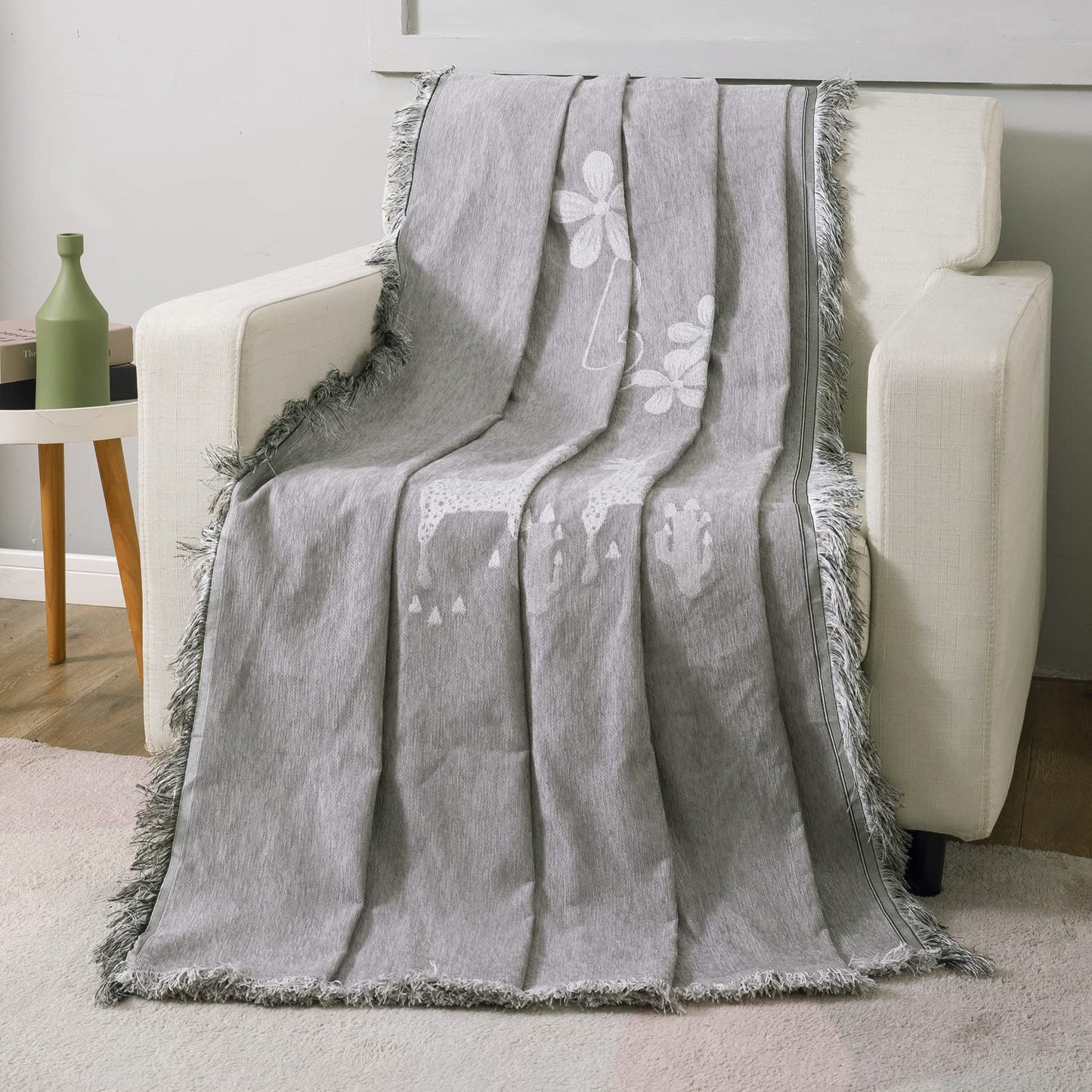 Thick, Soft and Pet Friendly Chenille Sofa Cover Throw, Grey Nature