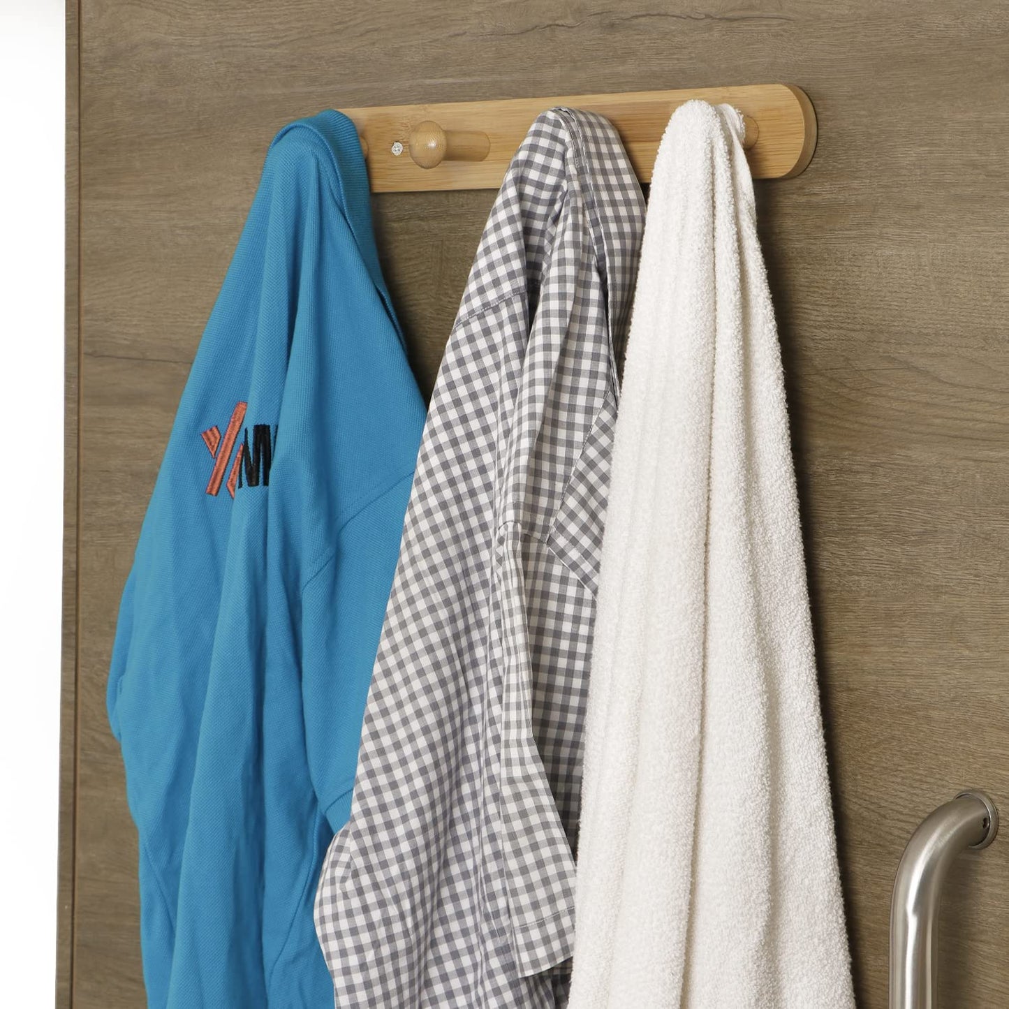 Bamboo Wooden Heavy Duty Wall Mounted Hooks for Hanging - 3/4/5 Hooks Rail