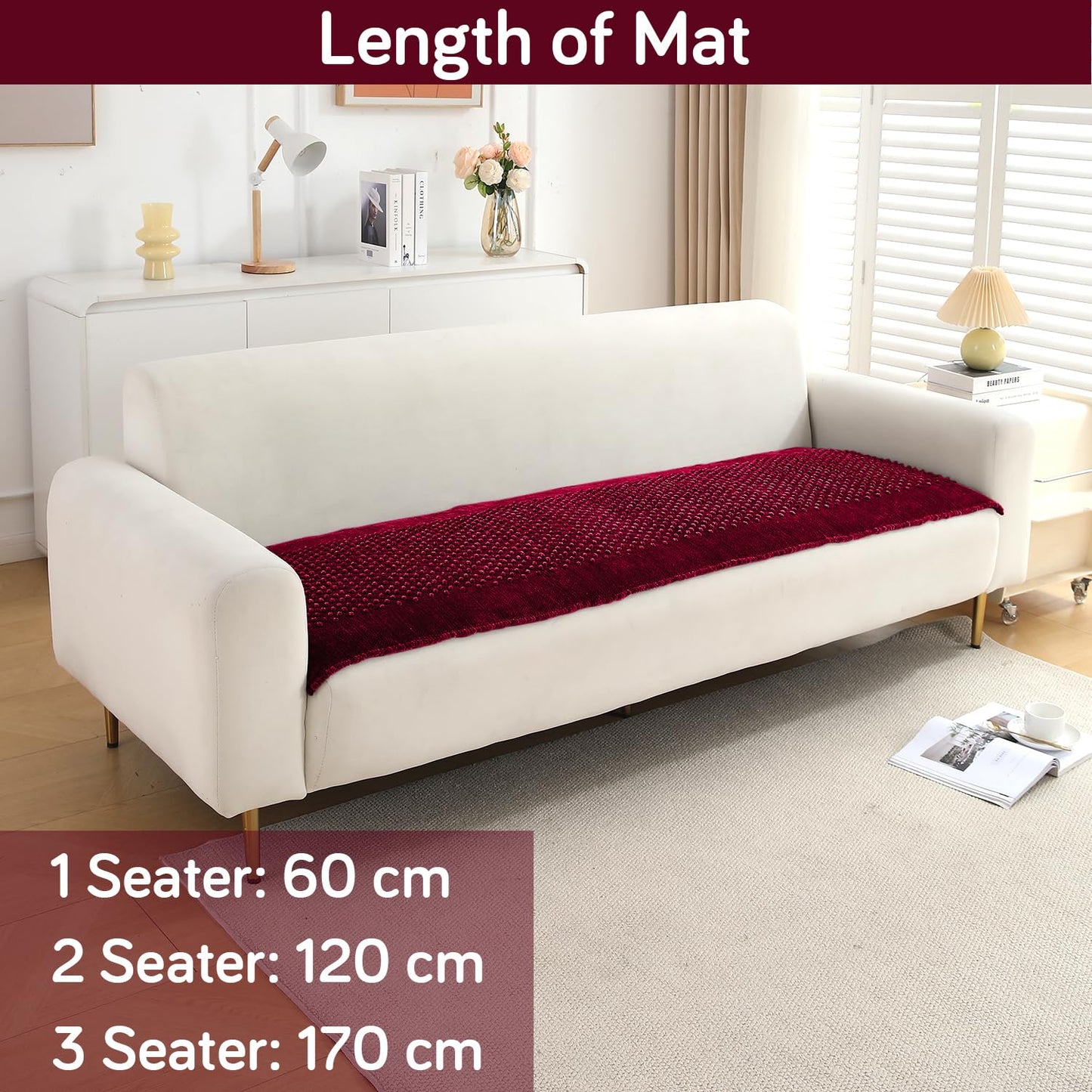 Handloom Made Thick Poly Velvet Reversible Sofa Mat, Maroon