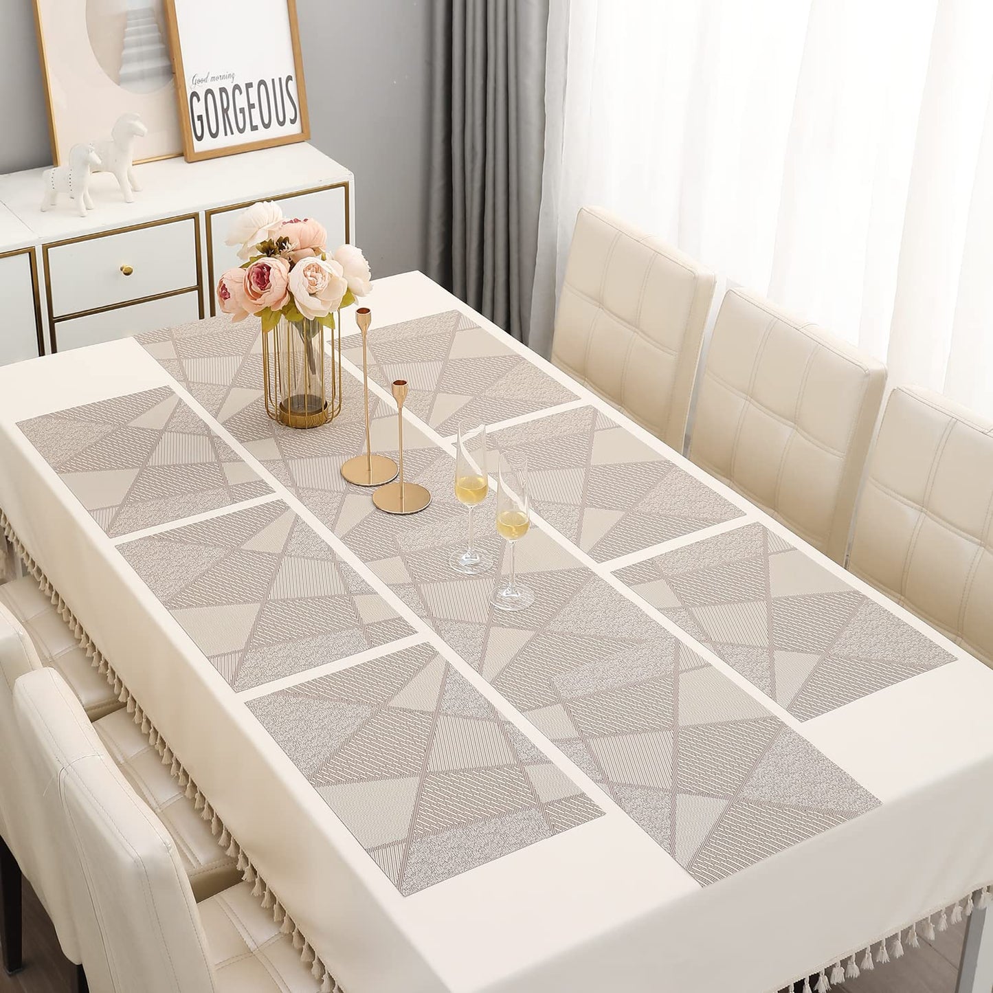 PVC Dining Table Mats, Abstract Beige