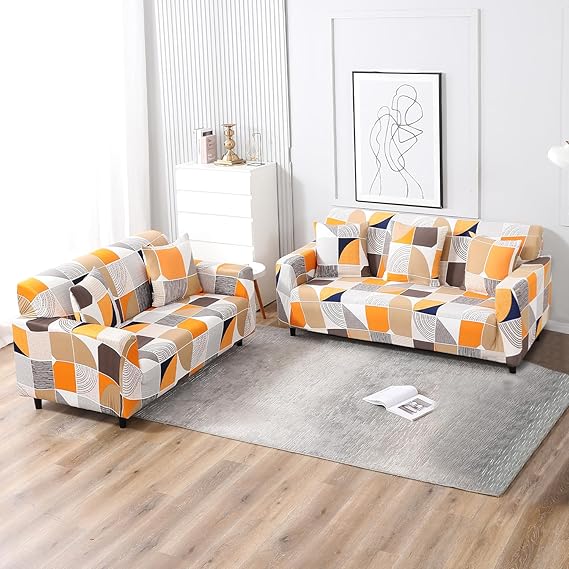 Elastic Stretchable Printed Sofa Cover, Square Abstract