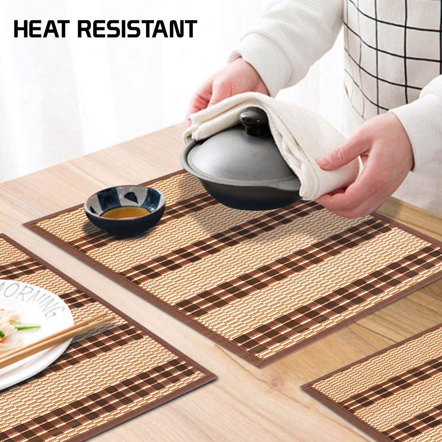 Heat Resistant Bamboo Dinner Mats, Brown