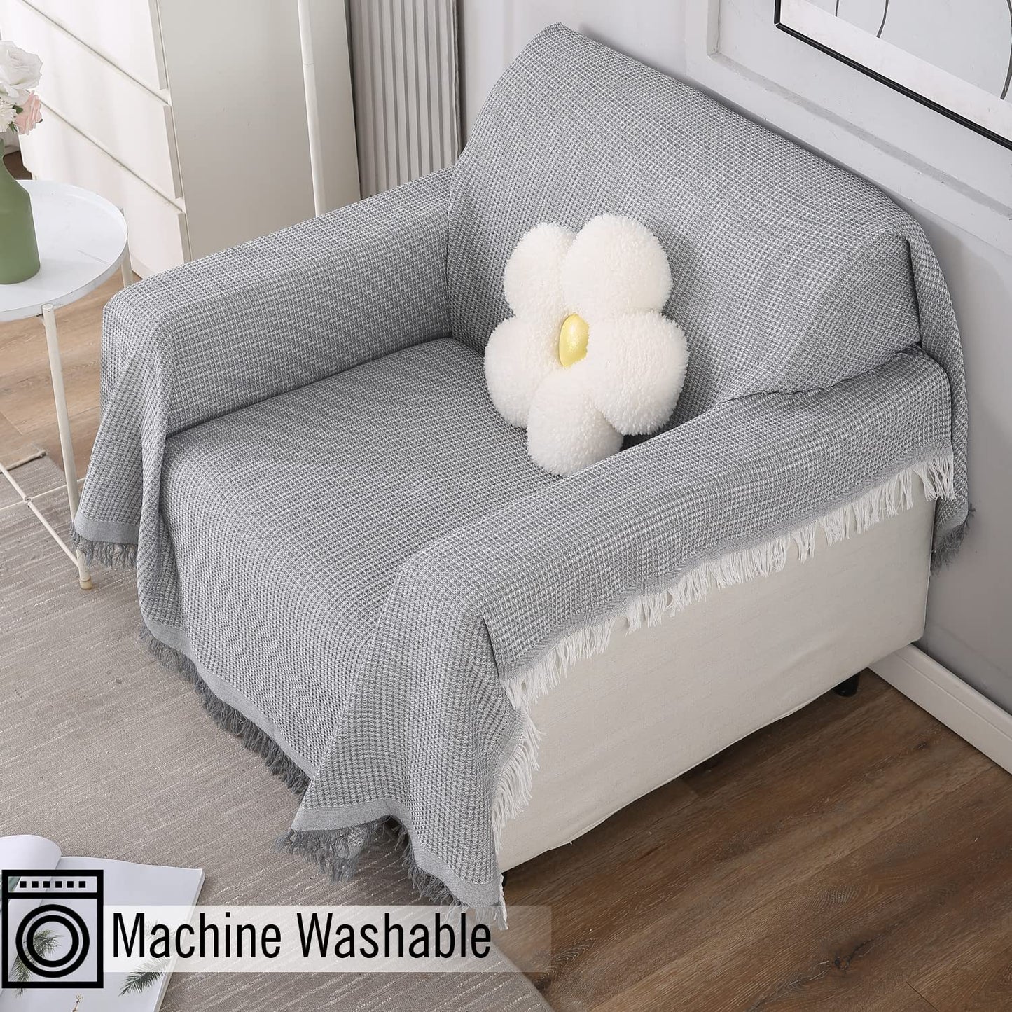 Polyester Cotton Sofa Cover Throw, Grey