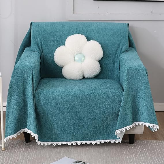 1 Seater elegant Blue colour chenille sofa throw of size 180(D)x180(L)