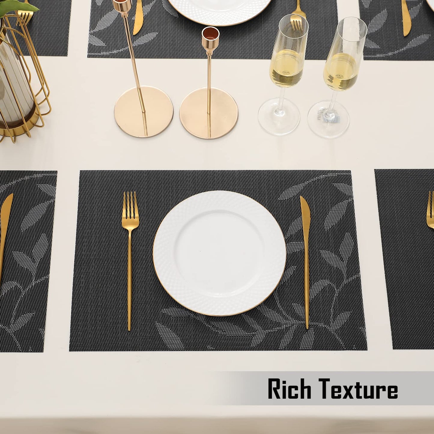 PVC Dining Table Mats, Black Leaves