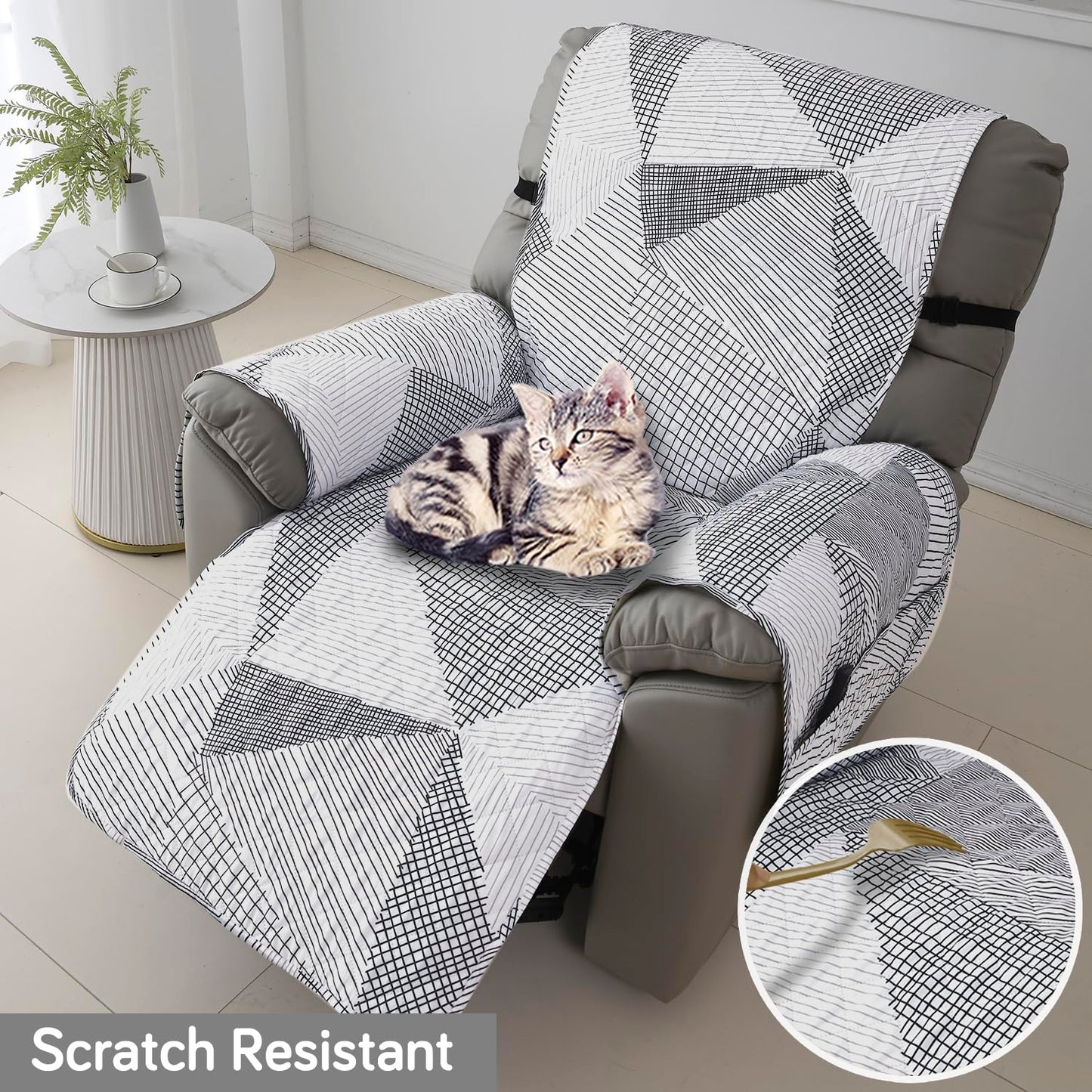 Quilted Recliner Water Repellent & Waterproof Cover for Small / Large - Snow White Black Geometry