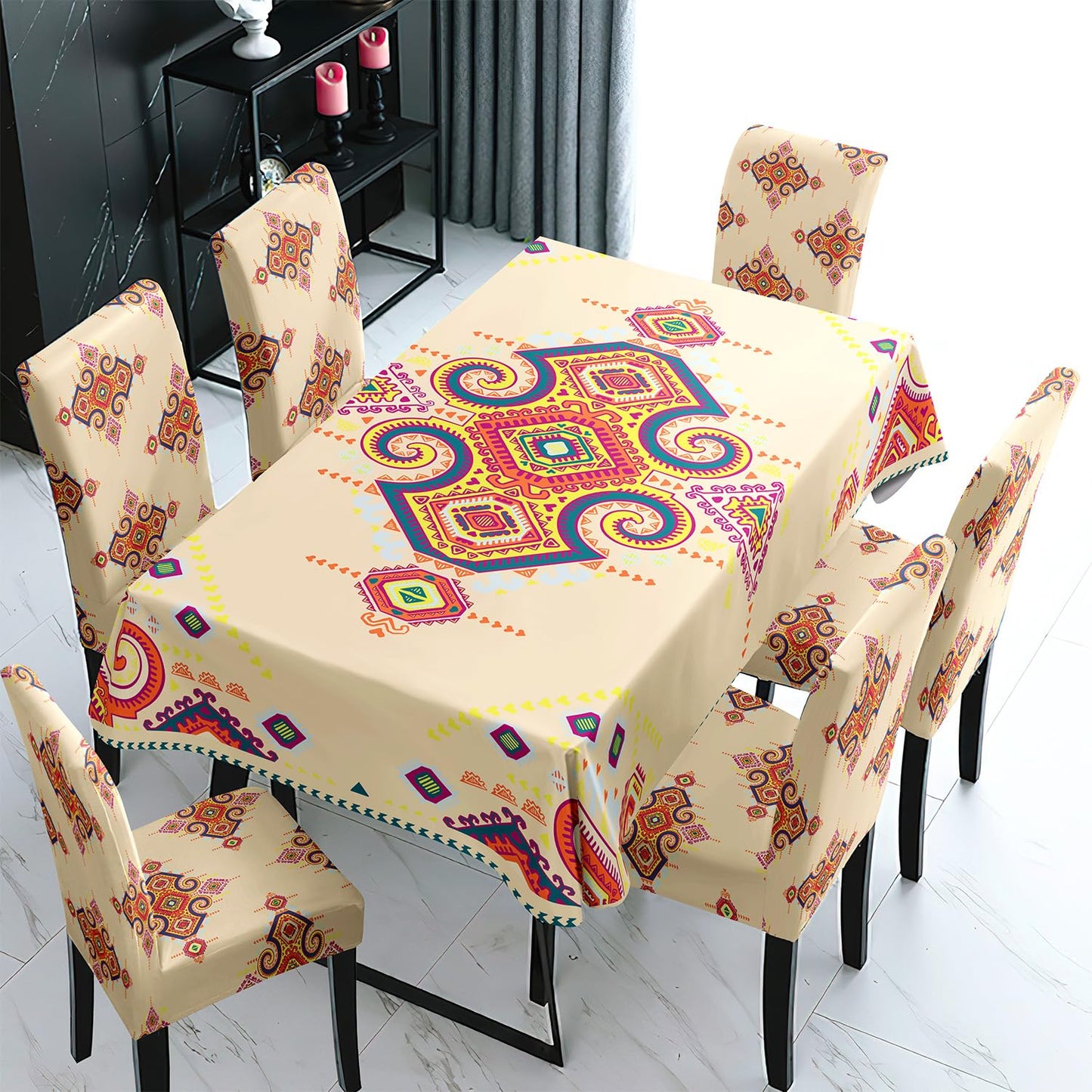 Beige Dining Table Cover with Chair Covers | 4/6 Seater