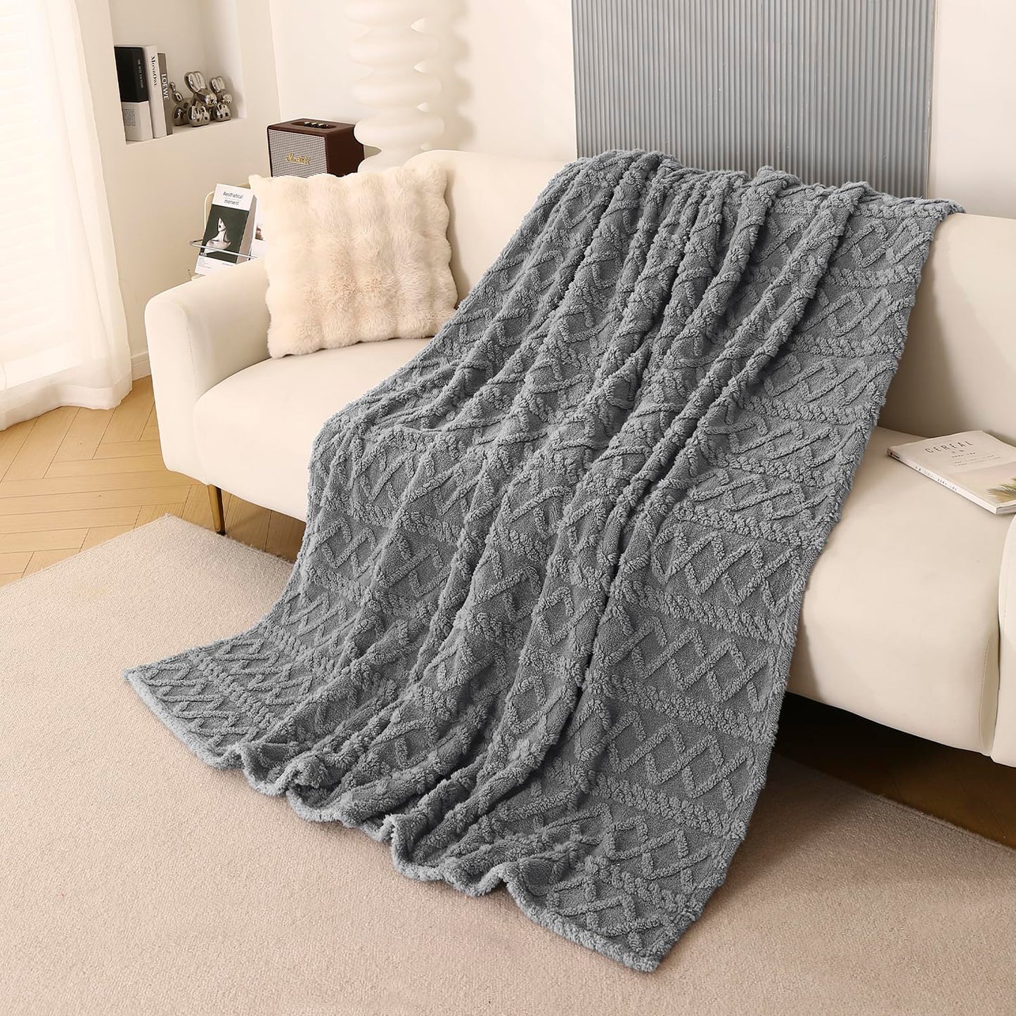 220 GSM Flannel AC Throw Blanket Double Bed Queen, 200x230 cm / 6.5x7.5 feet, Dark Grey
