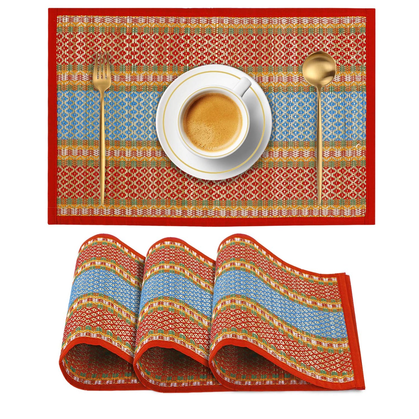 Handmade Madurkathi River Grass Dining Table Mats, Red