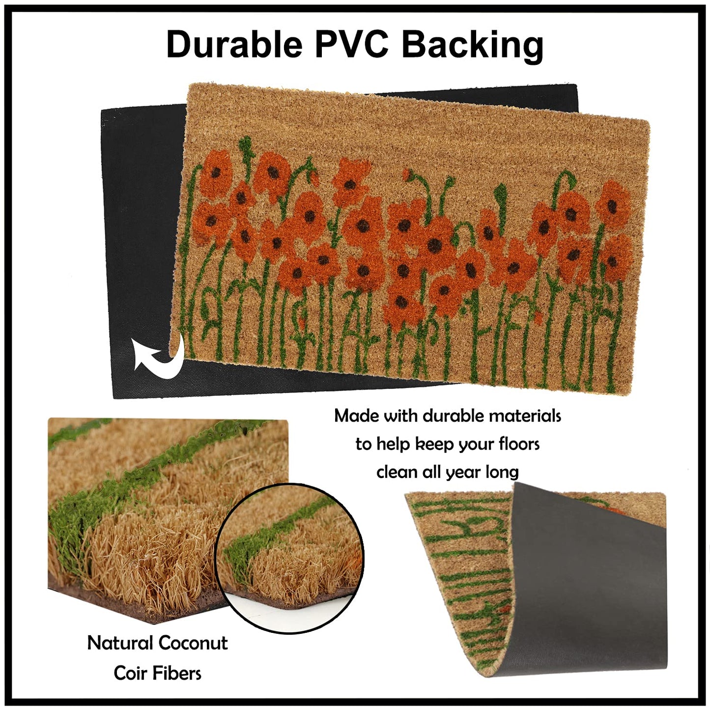 Coir Entrance Door Mat with Anti-Slip PVC Backing