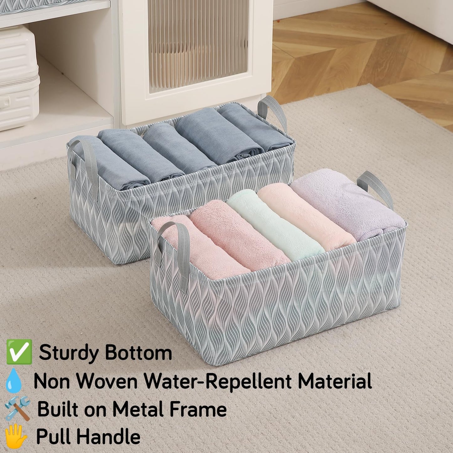 Foldable Wardrobe Storage Basket | Non-Woven Bin with Metal Frame & Handles