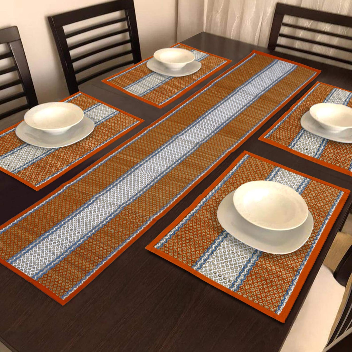 Handmade Madurkathi River Grass Dining Table Mats, Orange