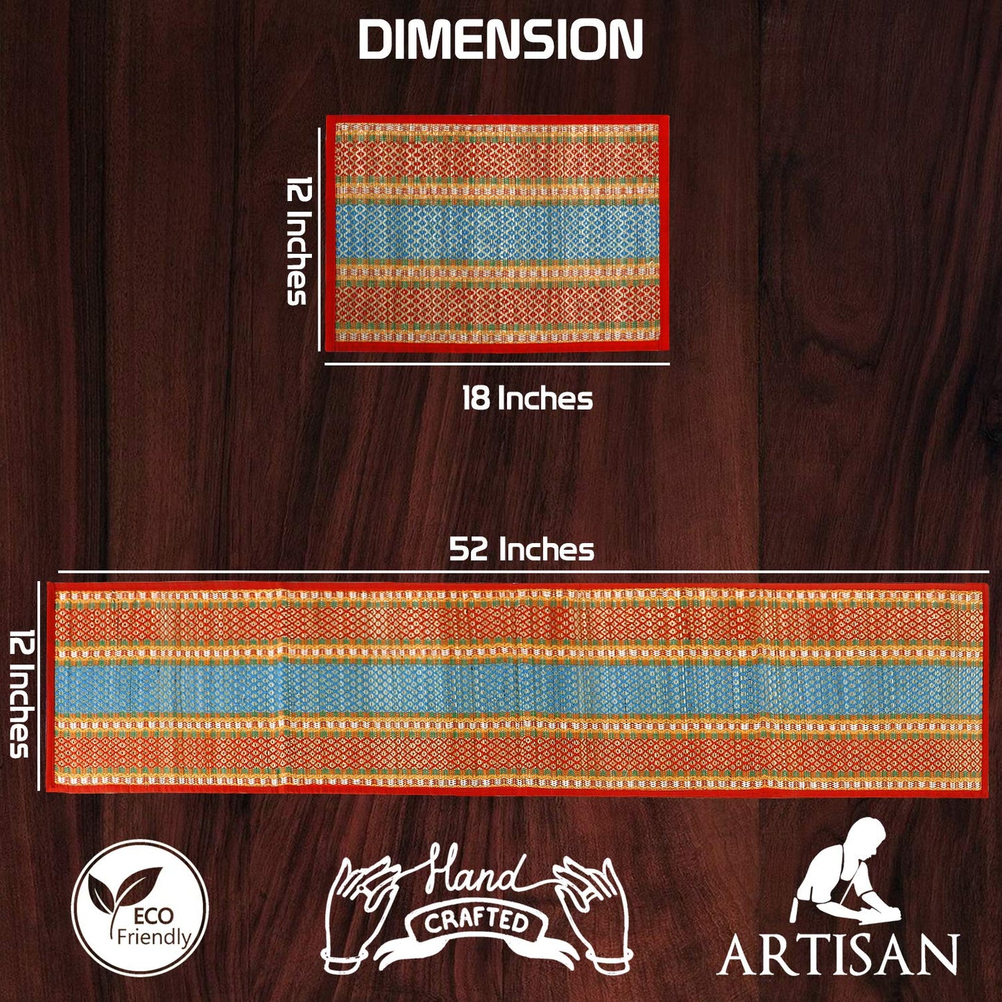 Handmade Madurkathi River Grass Dining Table Mats, Red
