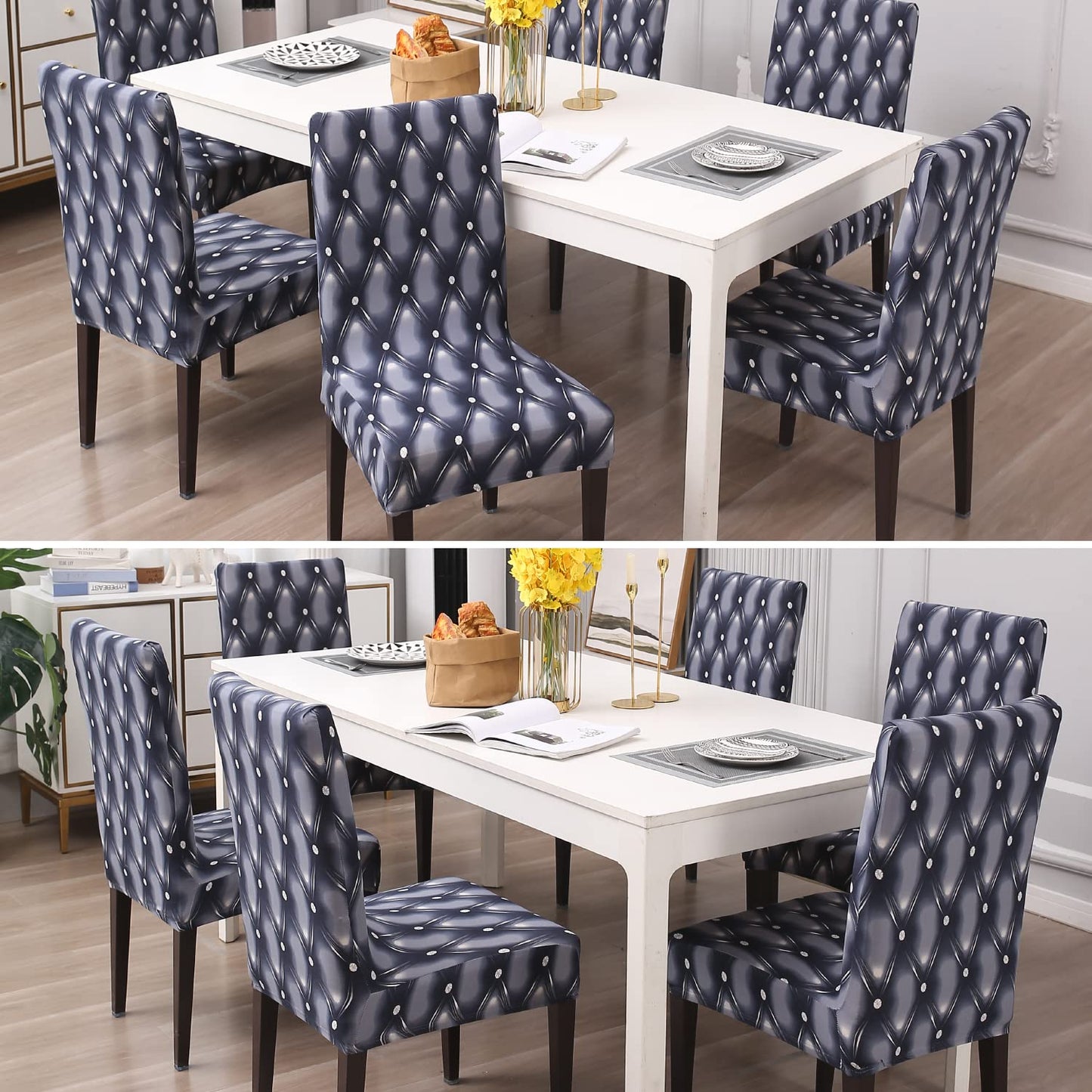 Elastic Stretchable Dining Chair Cover, Blue Rhombus