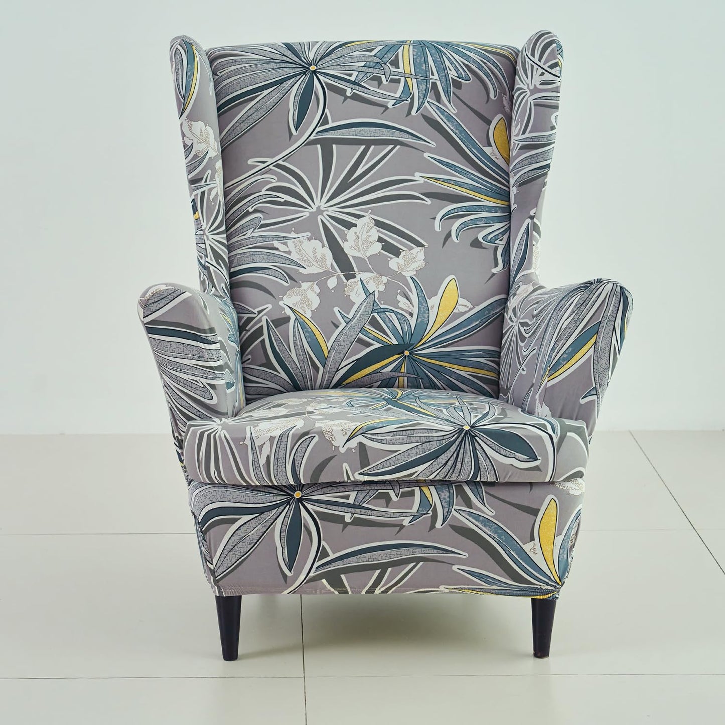 Frost Grey Marginata Elastic Chair Covers for Wingback Chairs