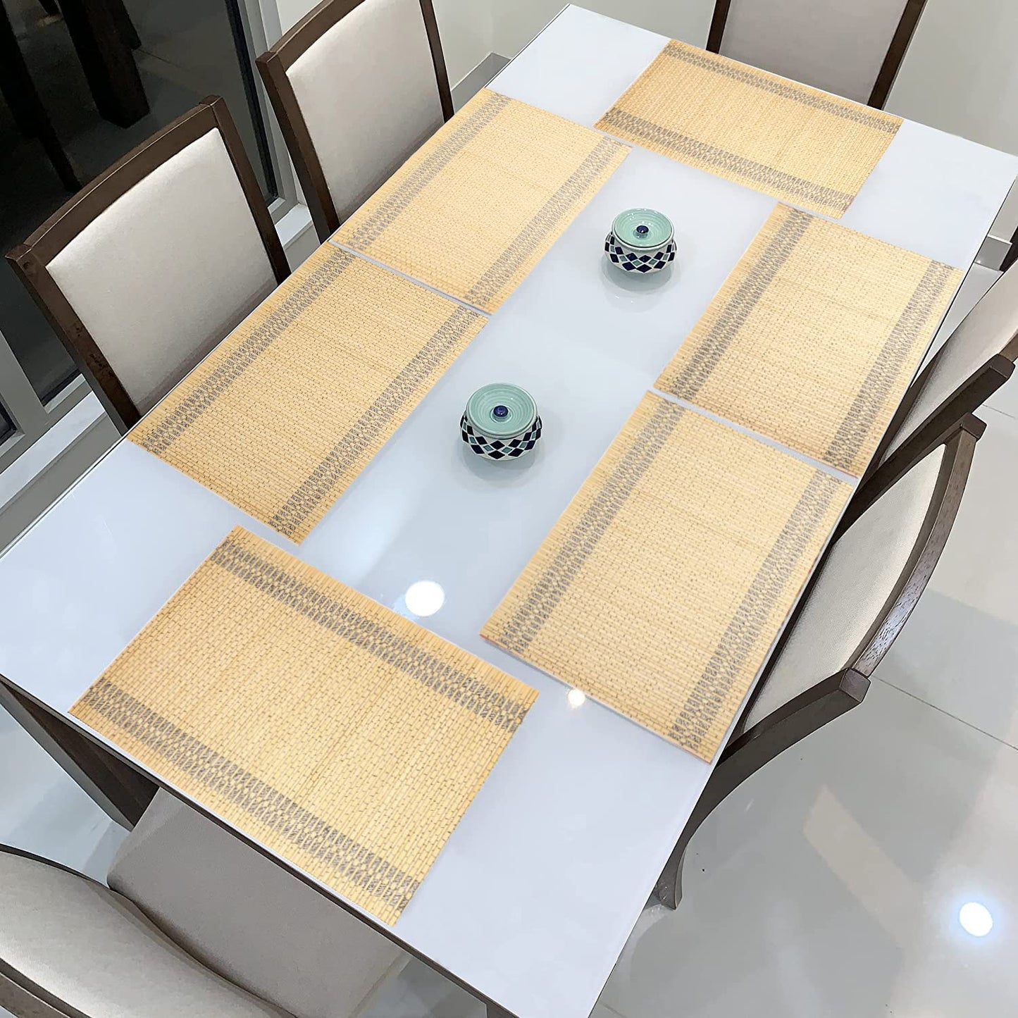 Reversible Bamboo Placemats for Dining Table Set of 6, 45x30 cm