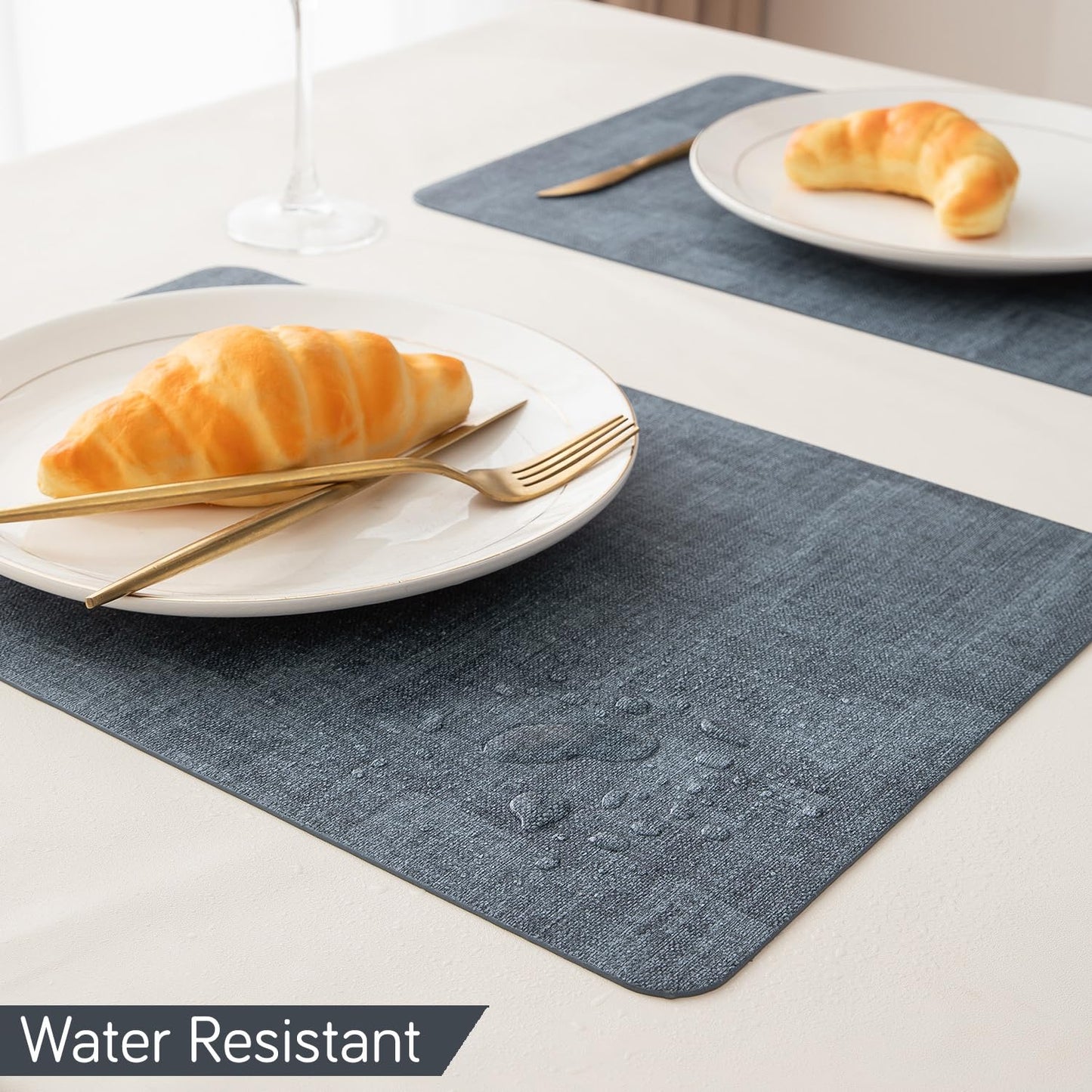 Premium Faux Leather Dining Table Mats, Blue