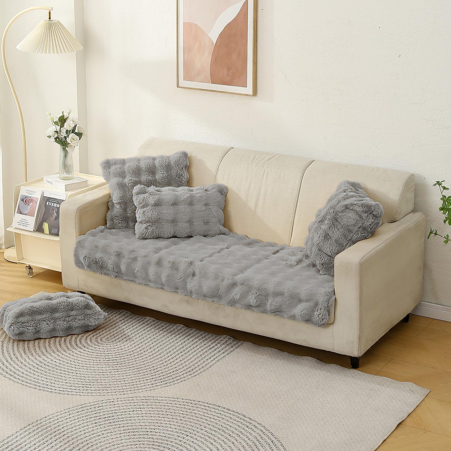 Buy Premium Cool Grey colour Zippered faux rabbit fur Cushion Covers