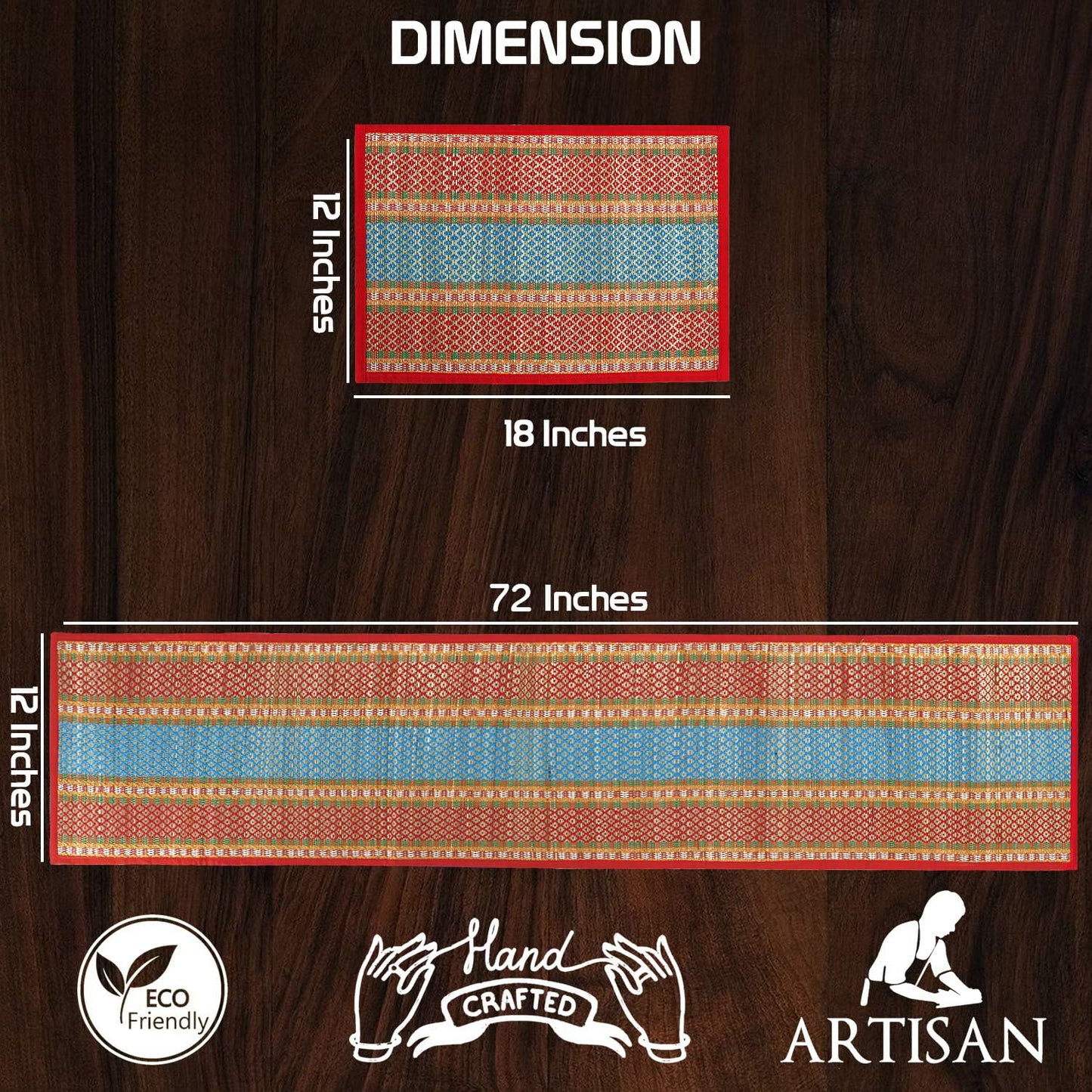 Handmade Madurkathi River Grass Dining Table Mats, Red