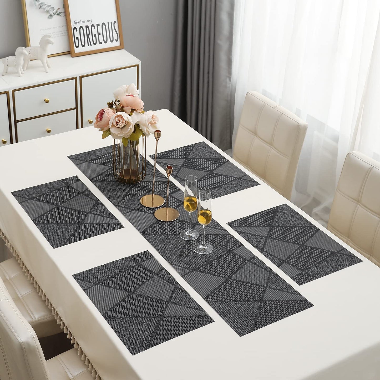 PVC Dining Table Mats, Abstract Black