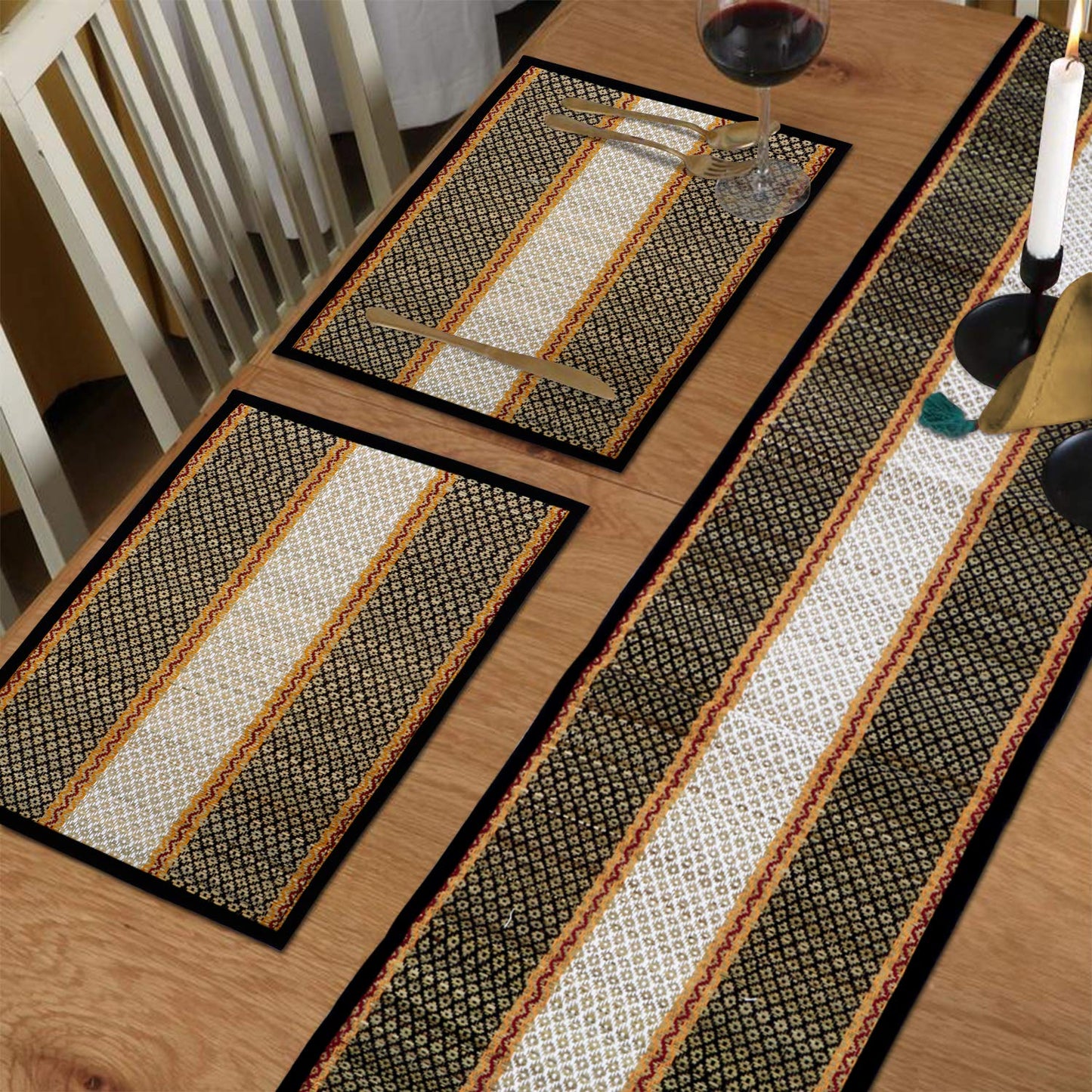 Handmade Madurkathi River Grass Dining Table Mats, Black