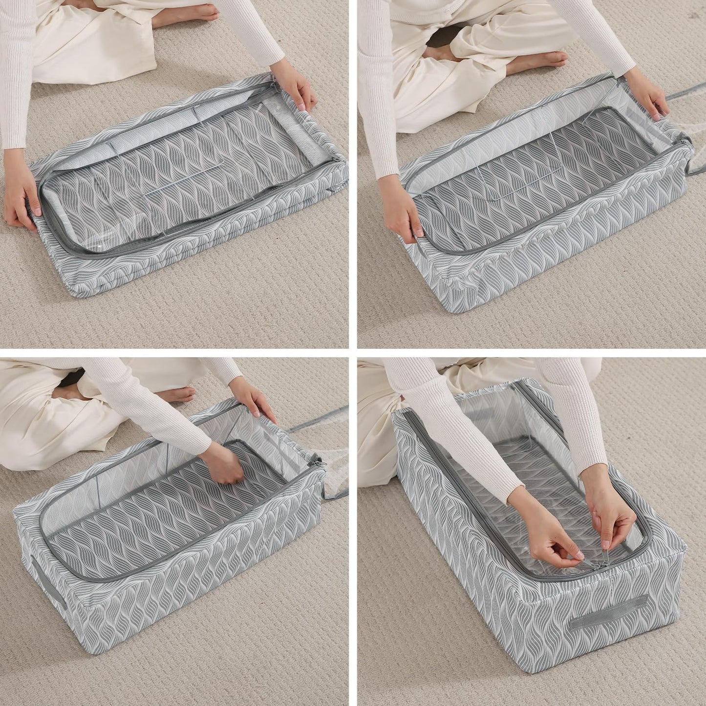 Cloth Organizer with Metal Frame | Moisture & Moth Resistant Wardrobe Organizer | Living Box for Clothes, Grey leaf
