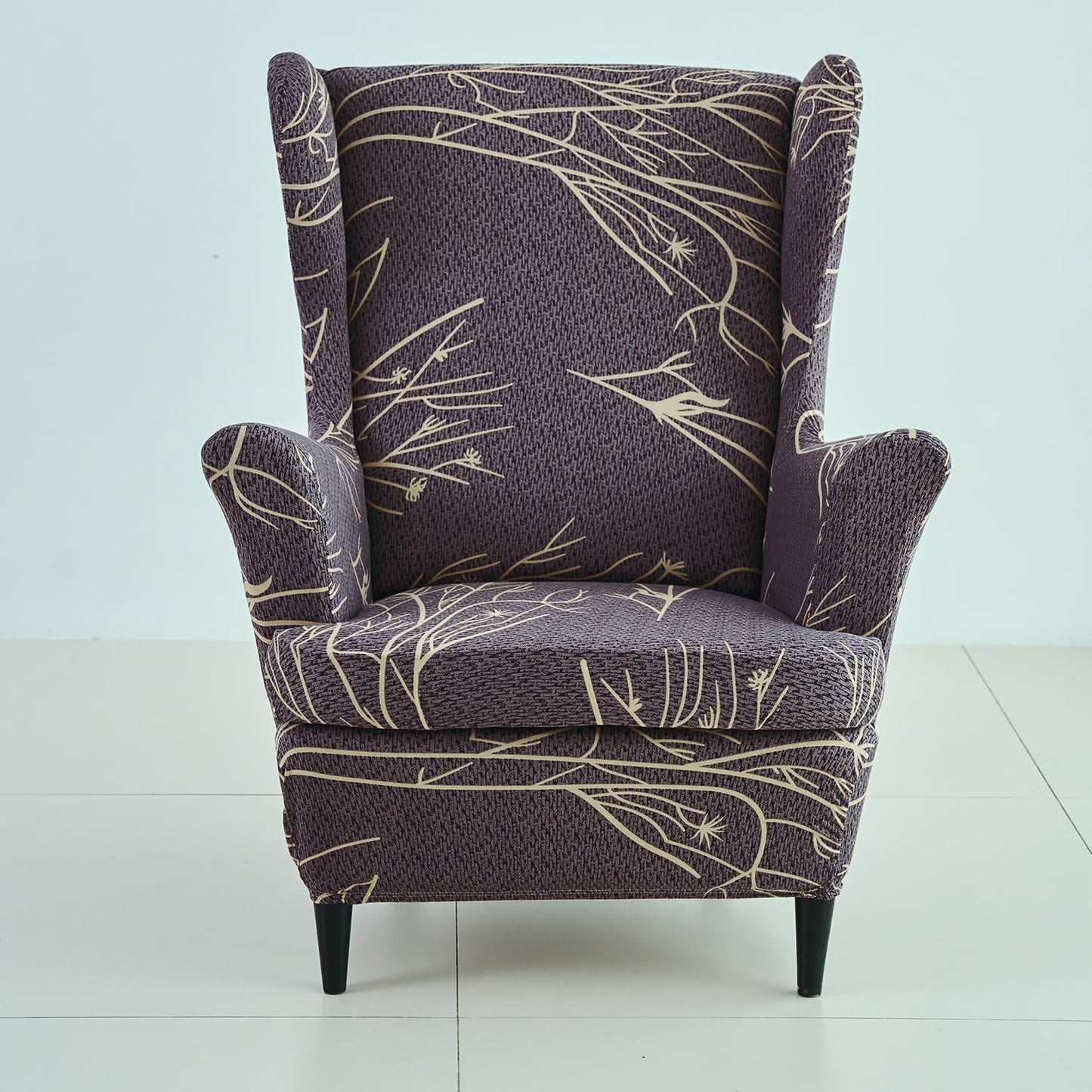 Dark Coffee Twigs stylish Elastic Wing Chair Cover