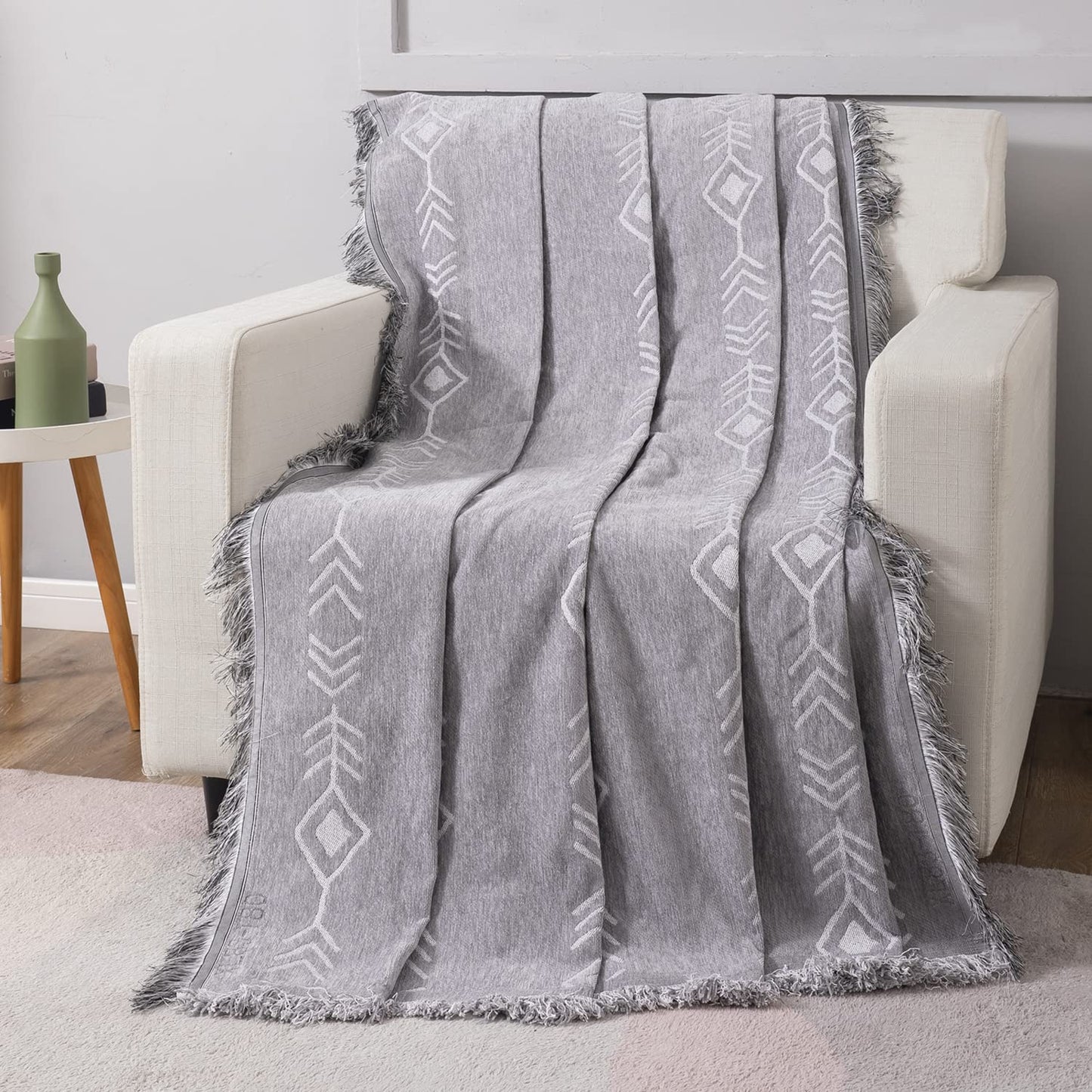 Thick, Soft and Pet Friendly Chenille Sofa Cover Throw, Grey Aztec