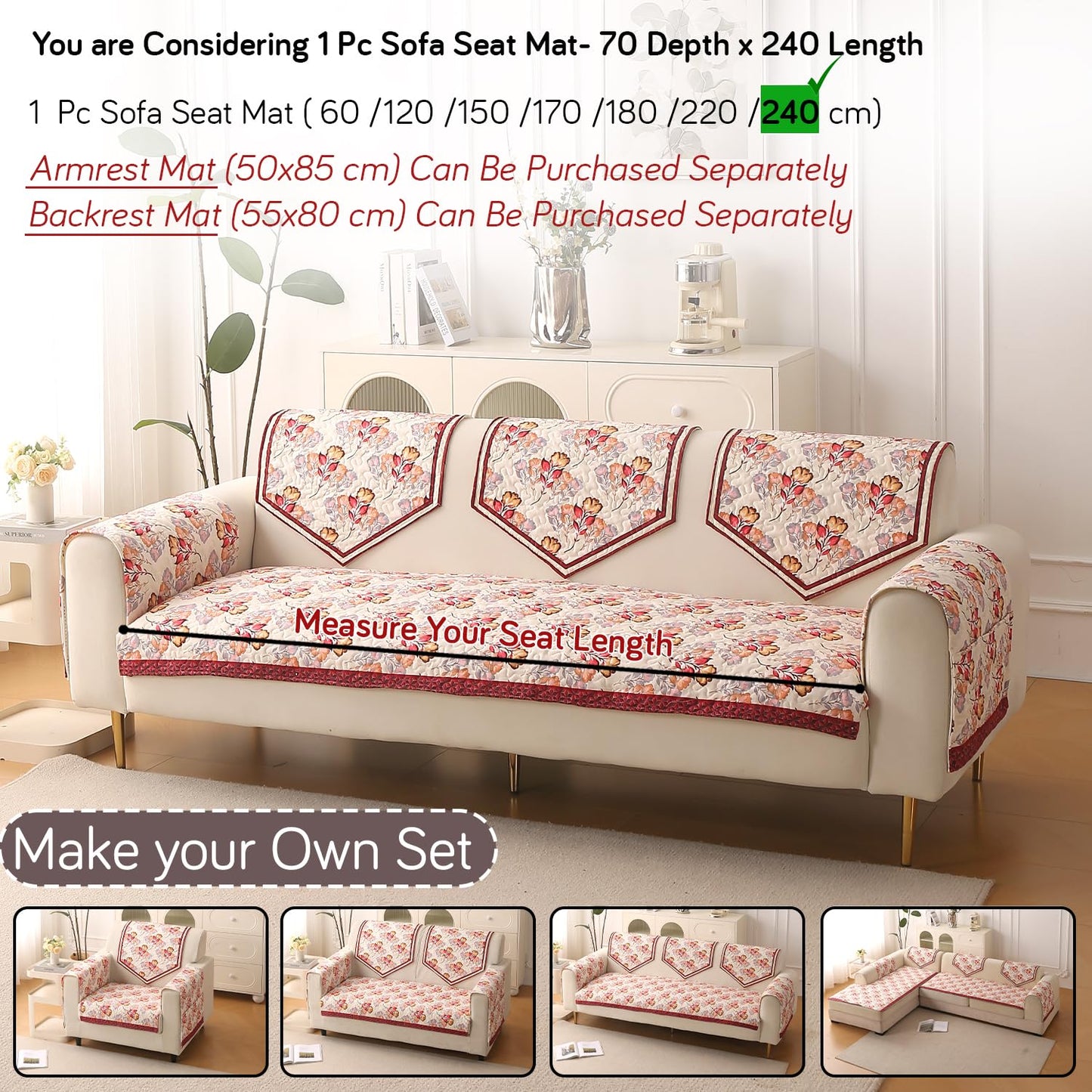 Florentina Series Premium Holland Velvet Sofa Cover Mat - Autumn Cream
