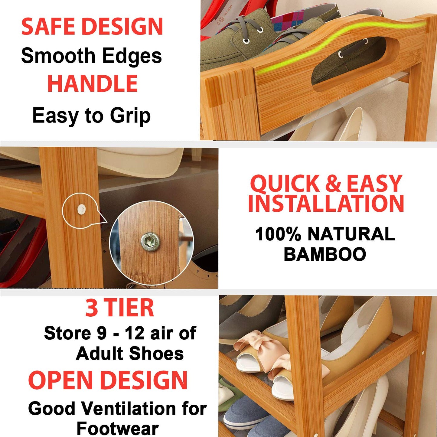 Bamboo 3/4/5 Tier Shoe Racks Slipper Stand Chappal Storage Organizer Utility Racks