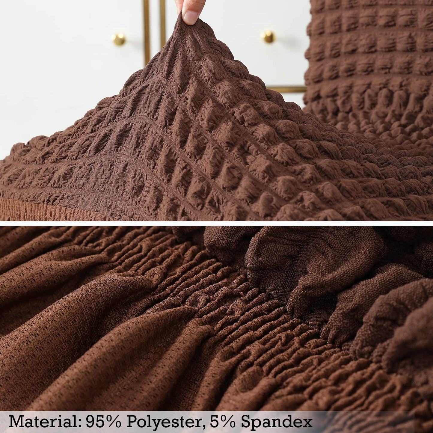 Elastic Stretchable 280 GSM Bubble Dining Chair Cover with Frill, Dark Brown