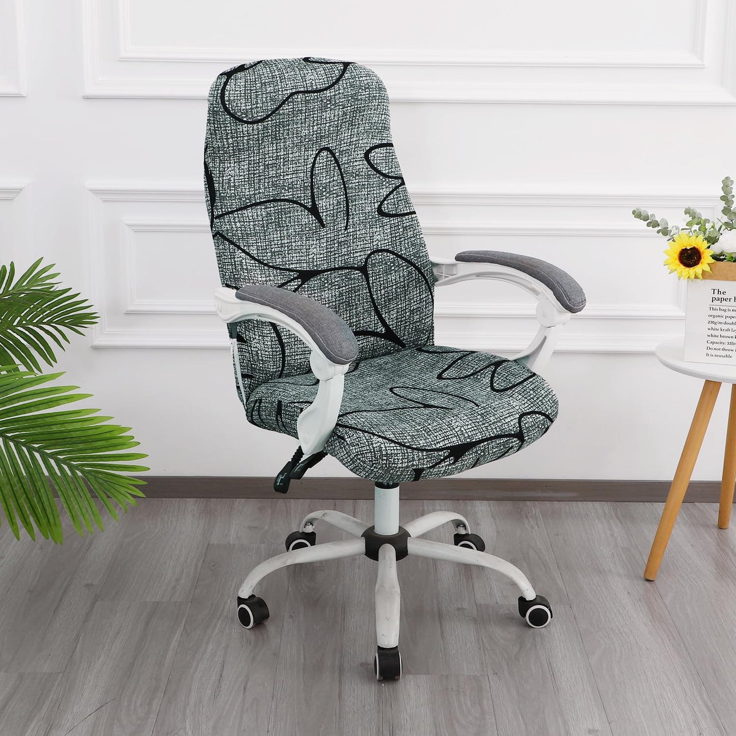Intense Grey Abstract Floral Print Stretchable boss chair covers for office chairs