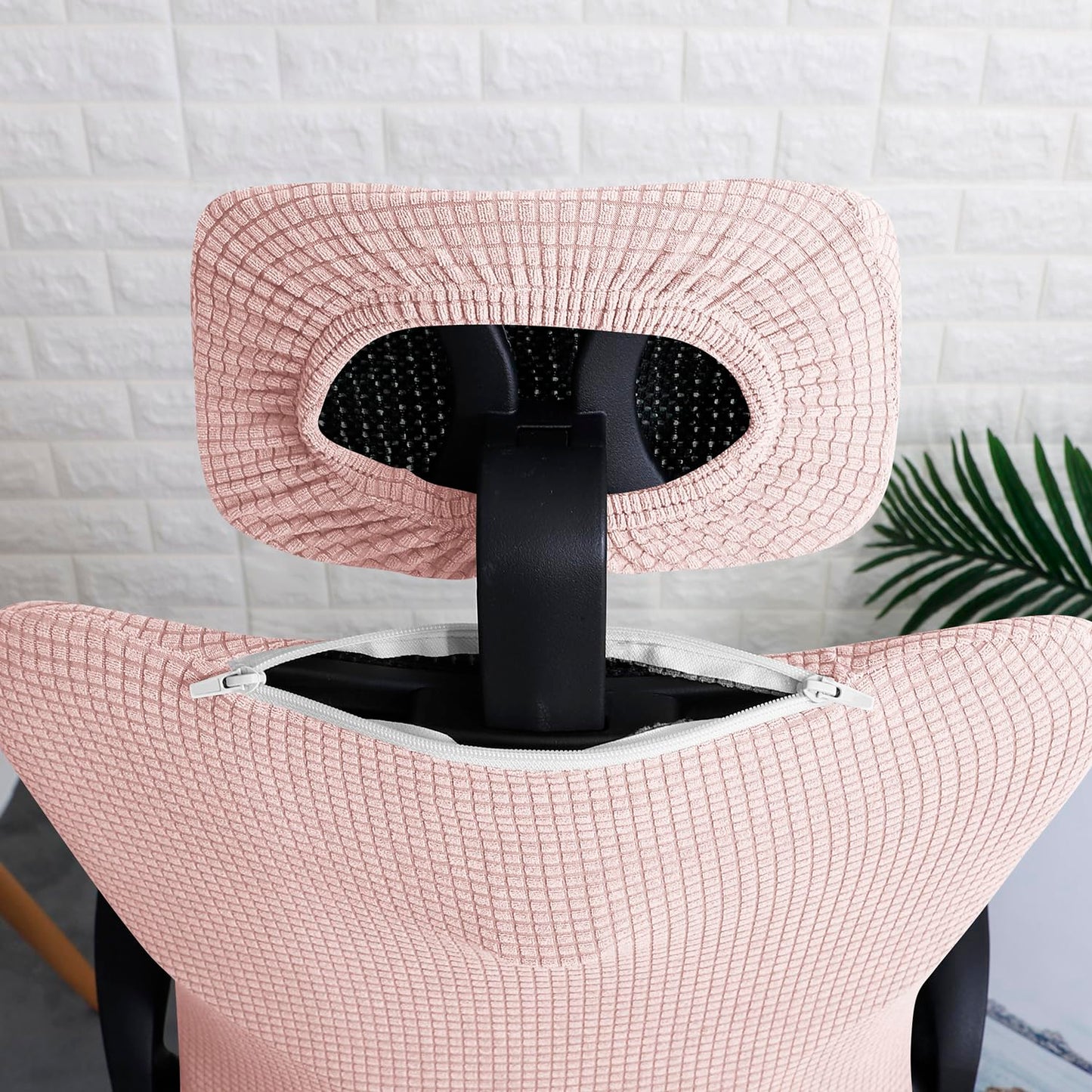 Stretchable Jacquard Office Boss Chair Seat Cover with Headrest Cover for Computer Desk Chair, Pink