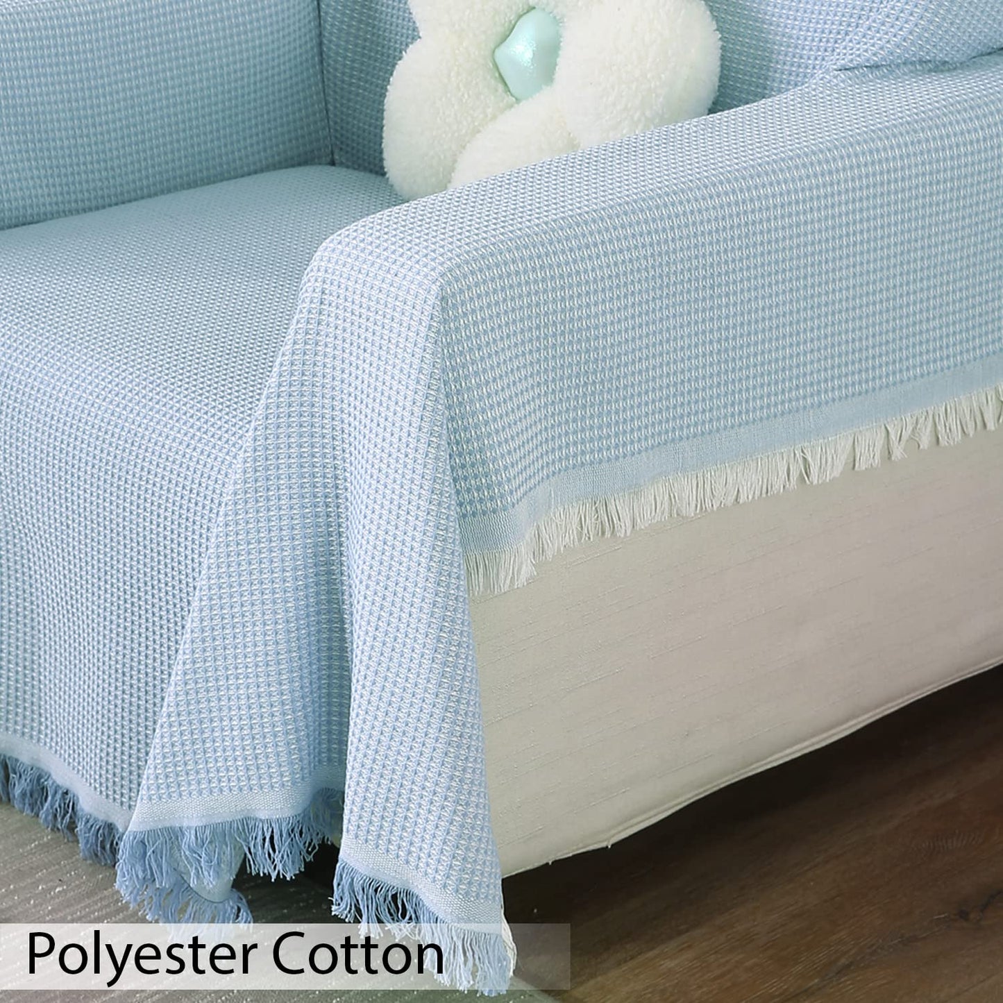 Breathable, soft Blue colour polycotton sofa throw material
