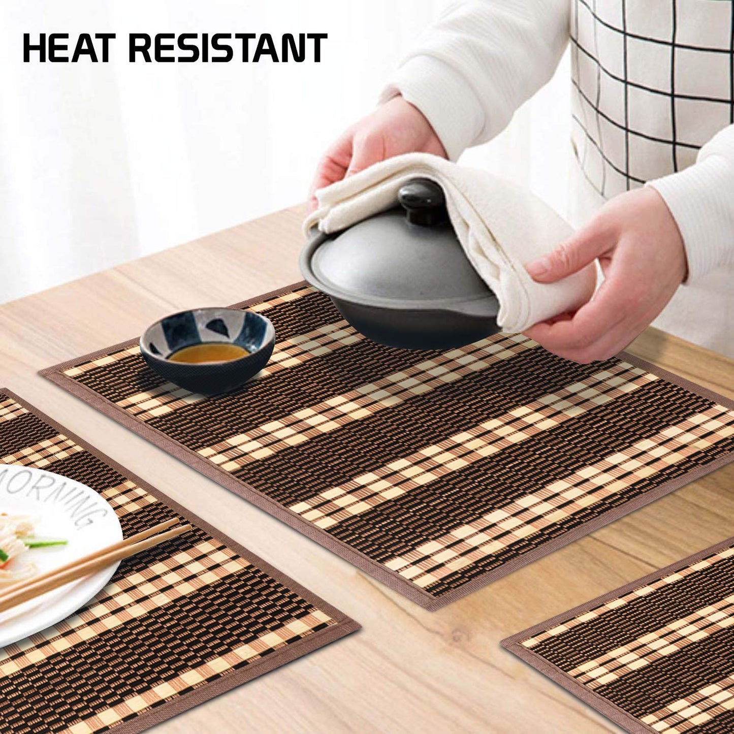 Heat Resistant Bamboo Dinner Mats, Dark Brown
