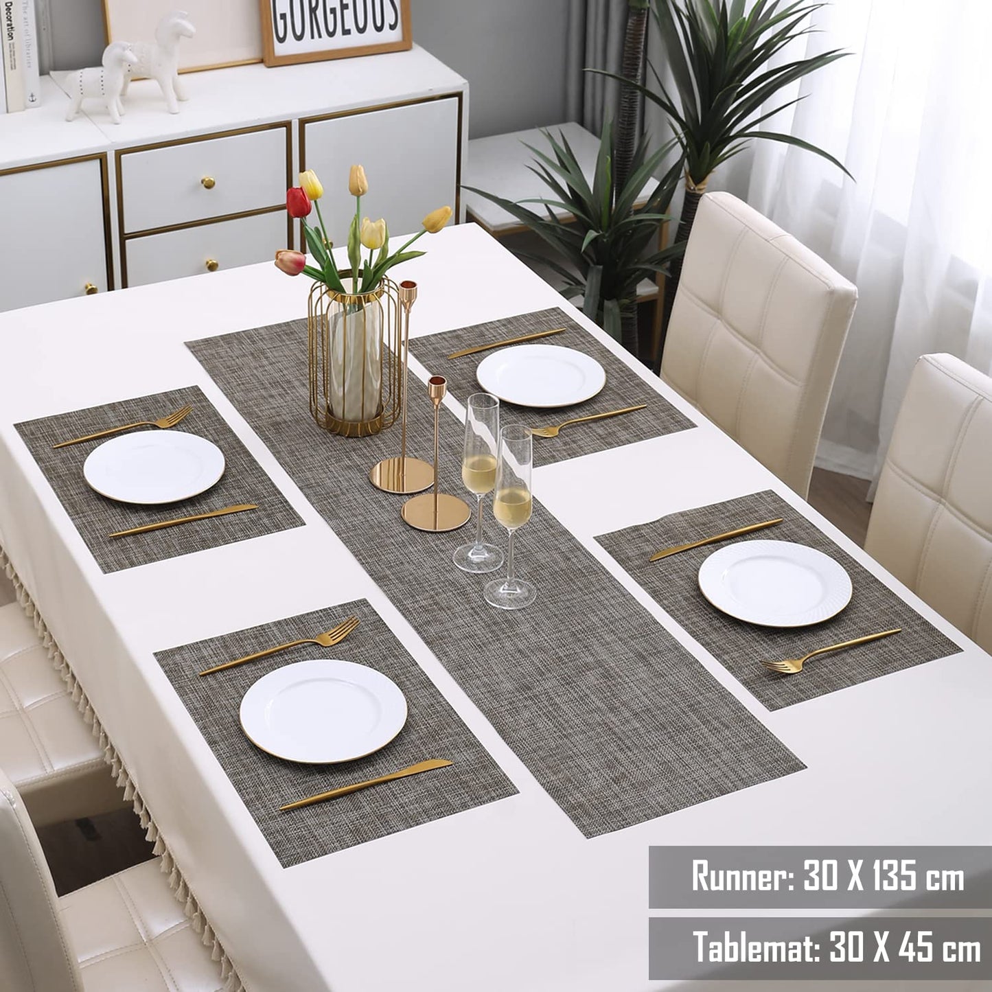 PVC Dining Table Mats, Ash Grey