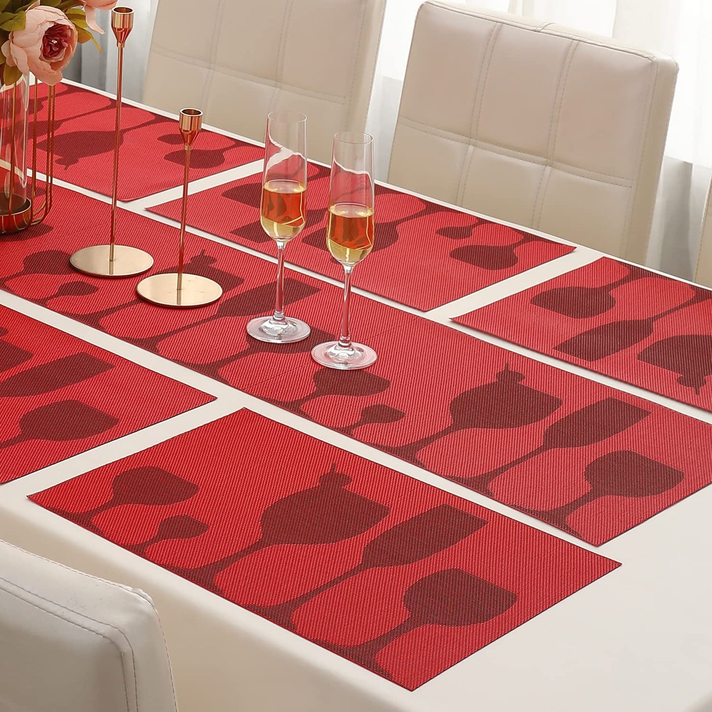 PVC Dining Table Mats, Cherry Red