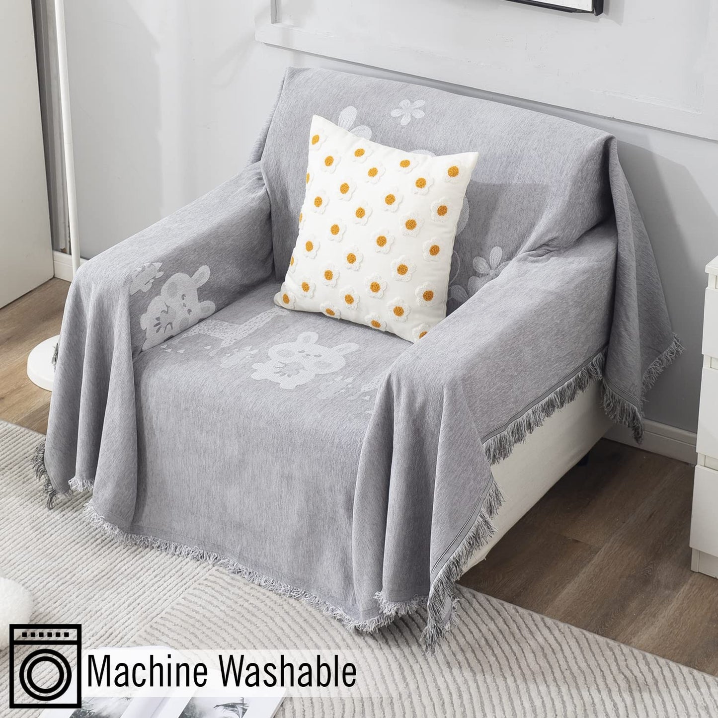 Thick, Soft and Pet Friendly Chenille Sofa Cover Throw, Grey Nature