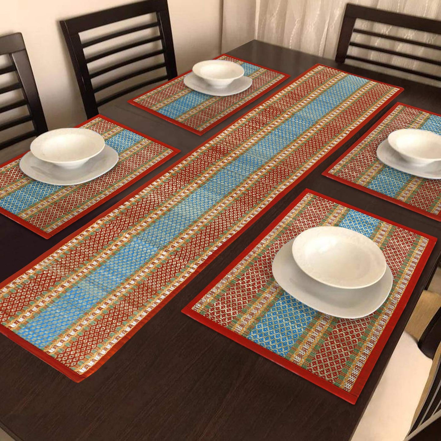 Handmade Madurkathi River Grass Dining Table Mats, Red